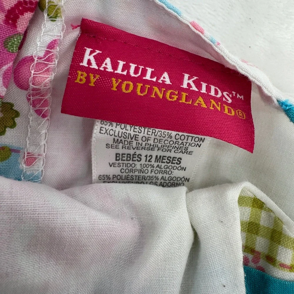 Kalula Kids Youngland Baby Girl Patchwork Floral Gingham Dress Size 12M Cotton